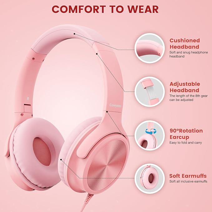 USB C Headphones Wired, Over Ear USB C Wired Headphones with Microphone, Volume Control, HD Stereo Sound, Foldable USB Type C Headphone for Adult/Teens/Laptop/Computer/iPhone 15/16 Series,Pink
