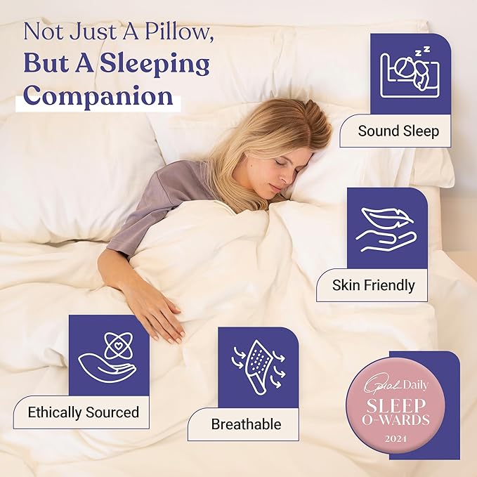 FluffCo Zen Fluff™ Down King Pillow with 600 Fill Power White Duck Down Stomach Sleeper Pillows - Luxury Hotel Quality 300 Thread Count - 100% Cotton Feather Pillows (Soft King Size 1 Pack)
