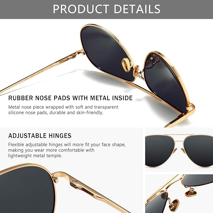 SUNGAIT Women's Lightweight Oversized Aviator Sunglasses - Classic Style Polarized Lens