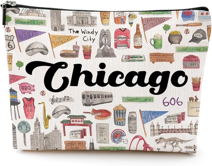 Chicago Cosmetic Bag Makeup Bag Chicago Lovers Gift Chicago Travel Souvenir Merch Chicago State Friendship Gifts for Women Chicago Lovers Sister Traveller Girls Trip Gifts Favors Christmas Birthday