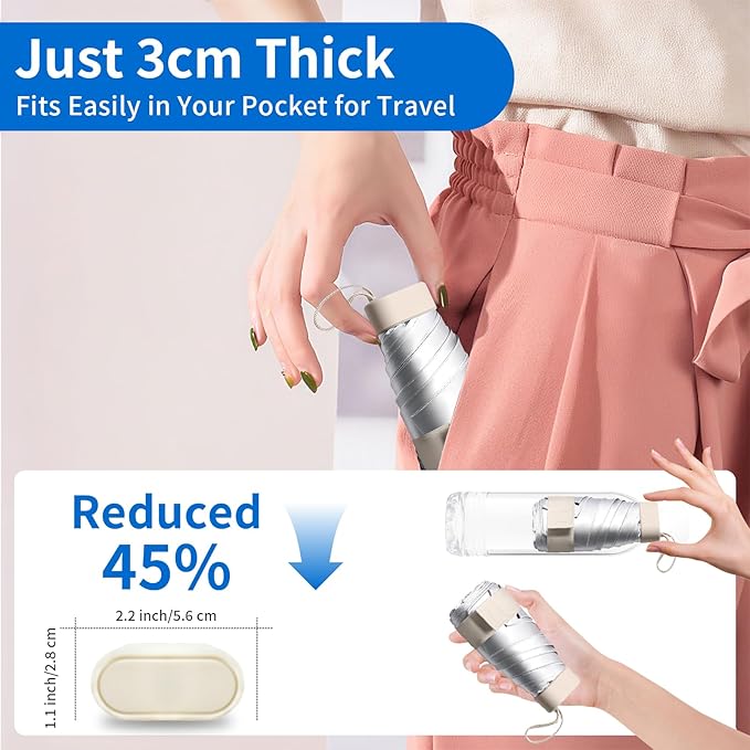 Compact Mini Windproof Travel Umbrella-UPF 50+ Sun & Rain Protection, Small Folding Design Fits in Pocket or Purse, Lightweight Portable with Case for Women, Men & Kids