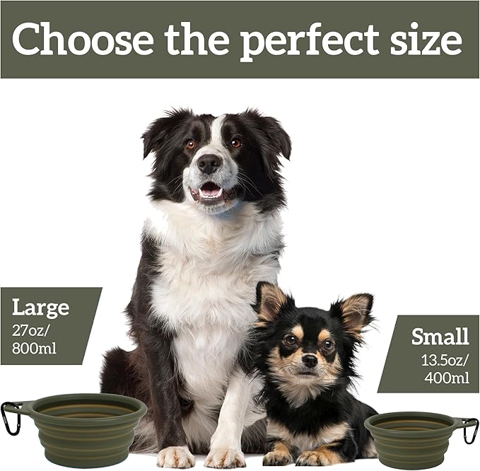 OHMO Large Collapsible Dog Bowls, (2 Pack 27oz/800ml) Premium Silicone Portable Travel Water Food Foldable Bowls Pet Feeding Bowl for Outdoor Camping Hiking