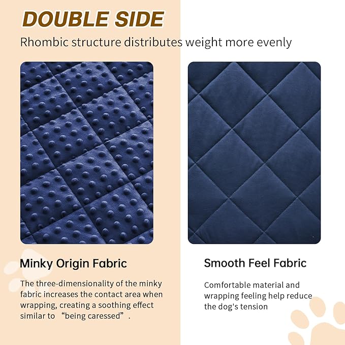 yescool Weighted Blanket for Dogs, 3 lb Thunder Blankets Shirt for Dogs, 36 x 48 inch Medium Puppy Blanket for 20-45lb, Weighted Pet Blankets for Thunderstorms, Fireworks and Construction Noise, Navy