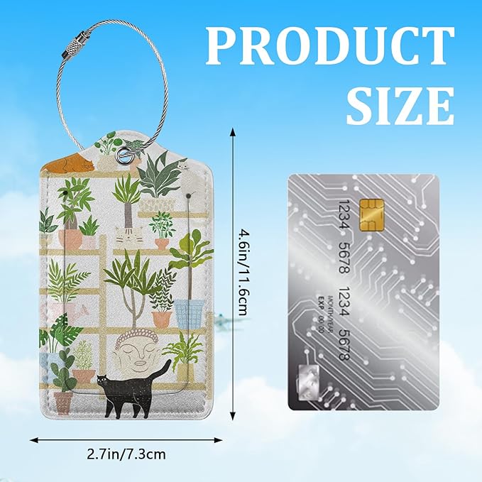 2 Pack Luggage Tag for Suitcase,Bookshelf Cat Luggage Tag with PU Leather Privacy Cover ID Label & Stainless Steel Loop for Women Men Travel Bag Suitcase