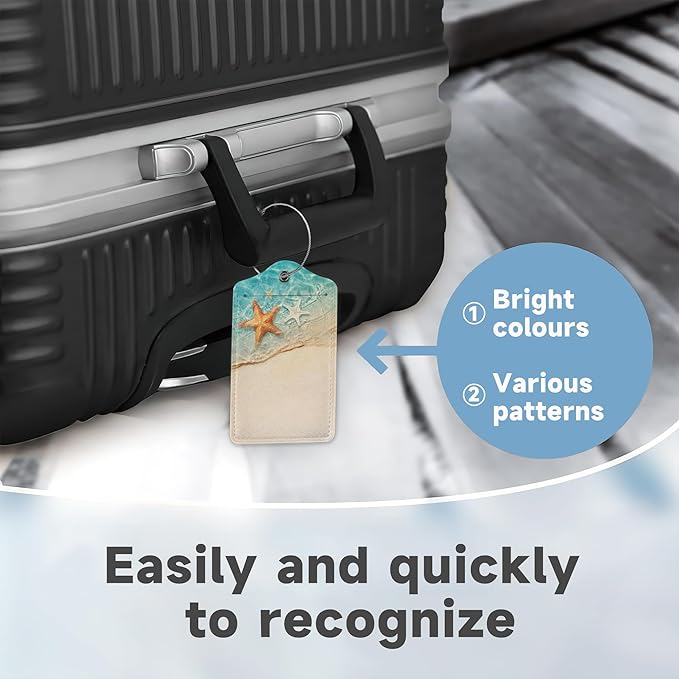 Starfish Sand Beach Luggage Tags,2 Pack Travel Cruise Tags for Suitcases, Cute Identifiers with Privacy Flap, Baggage Tags for Women Men Handbag