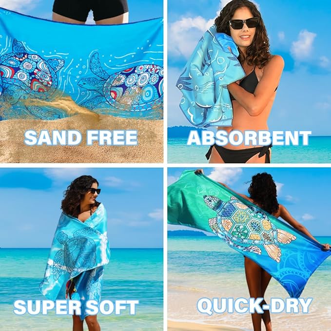 Lightweight Thin Microfiber Beach Towel Sand Free Quick Dry Absorbent Compact Soft Pool Swim Travel Towels Extra Large Oversized Beach Accessories Packable Essentials Stuff Gifts for Adult 32*71 Inch