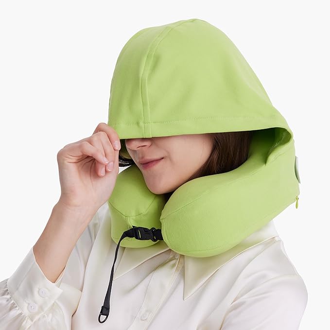 Privacy-Friendly Hooded Travel Pillow for Kids & Adults, Sensory-Friendly, Memory Foam Neck Support for Airplane, Car & Train, Breathable Fabric, Portable, Ultimate Comfort