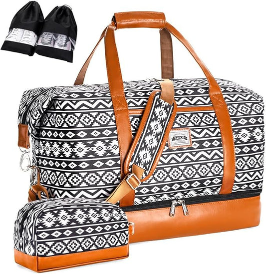 Weekender Bags for Women, Travel Duffle Bag Carry On Travel Bag Overnight Bag with Shoe Compartment Toiletry Bag, Large Weekend Tote Bag Gym Bag Hospital Bag for Labor and Delivery, 50L, Black