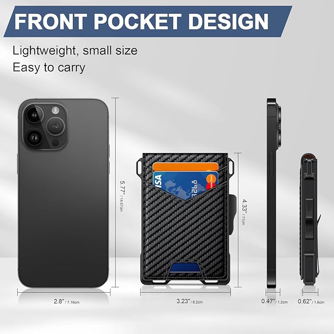 Wallet for Men, Minimalist Slim Mens Wallet with Money Clip, RFID Blocking Smart Pop Up Card Wallet with ID Window, Compact Bifold Wallet,Metal Aluminum Credit Card Holder