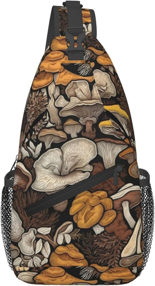 Botanical Mushroom Sling Backpack Crossbody Bag Casual Chest Bags Travel Hiking Daypack Shoulder Bag for Women Men