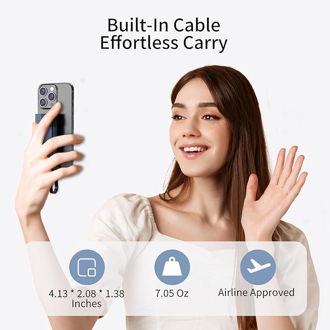 Miady Portable Charger Built-in Foldable Wall Plug, PD 30W 10000mAh Compact Power Bank has USB-C Cable & LED Display, Travel Essential Battery Pack Compatible with iPhone Galaxy Smartphones (Black)