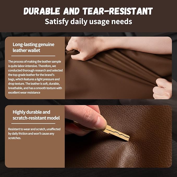 DuskDrapes AirTag Wallet for Men - Full Grain Leather Bifold with Built-in Holder, RFID Blocking Slim Wallet with 2 ID Windows, Large Capacity 12-15 Card Slots, Gift Box Included