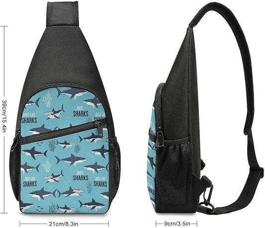 SWEET TANG Sling Bag Crossbody Backpack for Women Men, Breathable Multipurpose Satchel Bag Ocean Animal Printed Shark, Anti Theft Funny Outdoor Daypack