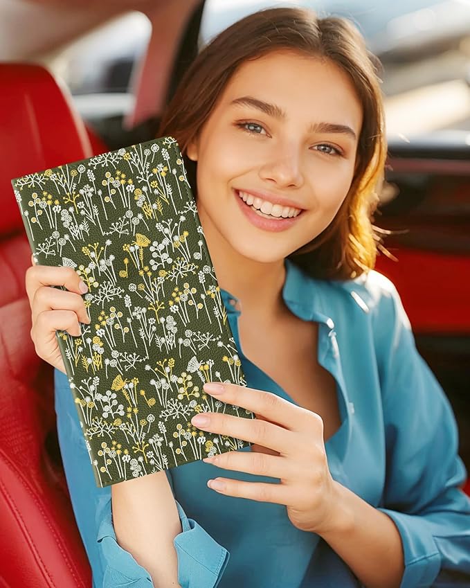 Slohif Car Registration and Insurance Card Holder - Vehicle Glove Box Organizer Women with Magnetic Shut Leather Automobile License Holders Coasters Auto Accessories Case for Document,Green