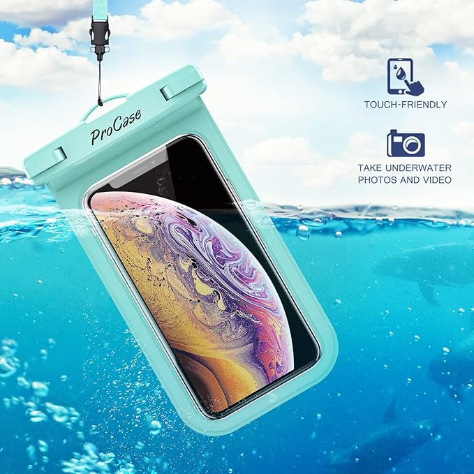 ProCase 2 Pack Waterproof Phone Pouch Case, 7" Universal Underwater Cellphone Dry Bag for iPhone 17 Air 16 15 14 13 Pro Plus Max 12 11, Galaxy S24 S23 S22 Ultra Pixel -Black/Green