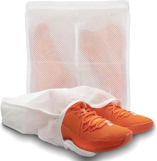 2Pcs Large Shoes Laundry Bags for Washing Machine, Fits Sneaker up to Size 14, Double Layer Mesh 16x14x3 inch Wash Bag with Built-in Divider