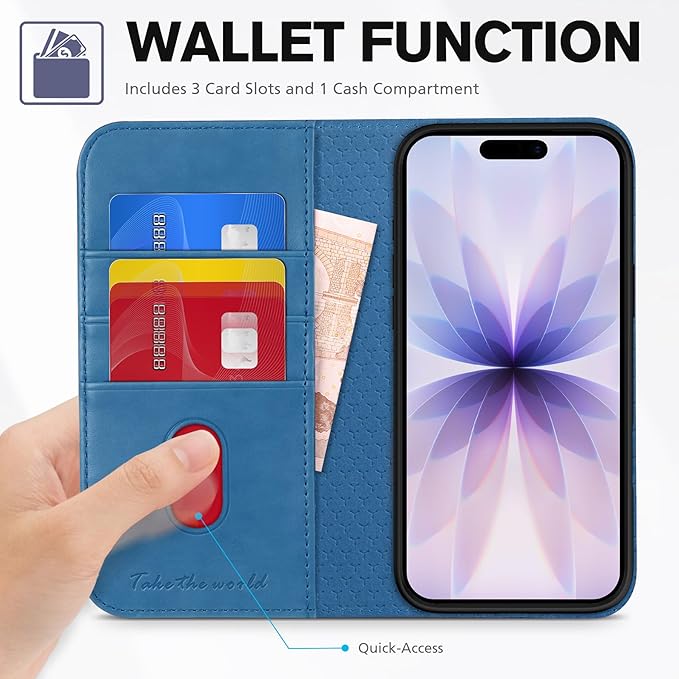 TUCCH Wallet Case for iPhone 17 (6.3-Inch) 2025, 3 Credit Card Slot | RFID Blocking | Stand | PU Leather | Shockproof TPU Interior Shell | Protective Flip Folio Cover | Lake Blue