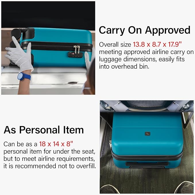 Hanke 16 Inch Underseat Carry On Luggage with Wheels Hard Shell Mini Small Suitcases Carry On Bag for Airline Approved TSA Luggage Lightweight Travel Suitcase(Caribbean Blue)