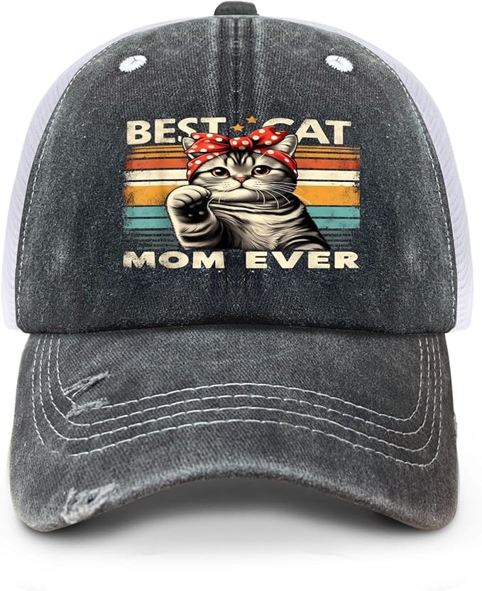Cat Mom Proud, Cat Lover Mom Ripped Hole Paw Design hat Outdoor Cap for Grandpa