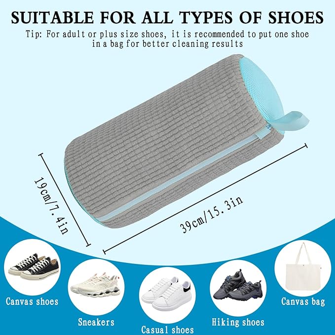 Shoe washing bag, washing machine shoe bag, reusable shoe washing bag, 360 ° deep cleaning, suitable for all shoe types, with self-locking zipper, 2-pack (Grey)