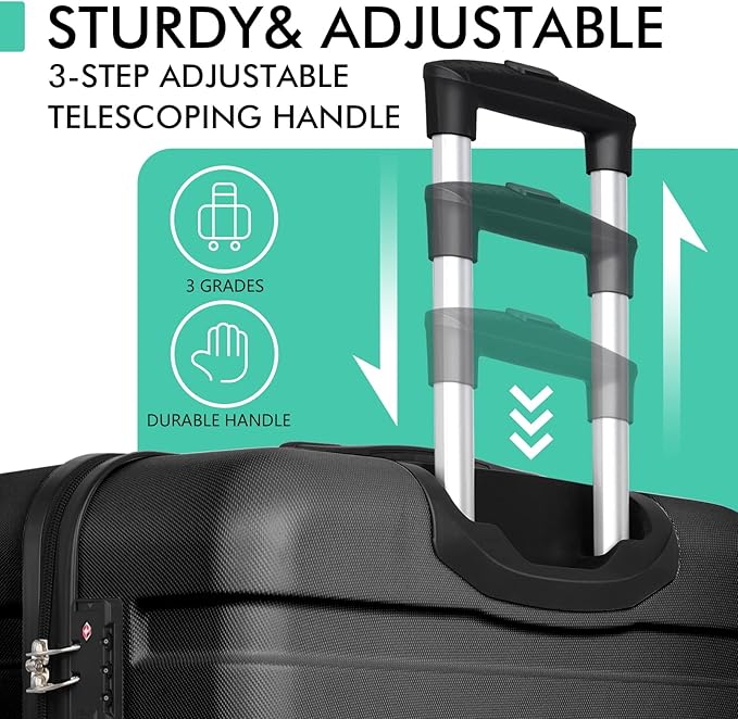 AnyZip Luggage PC ABS Hardside Lightweight Suitcase with 4 Universal Wheels TSA Lock Carry-On 20 Inch Black