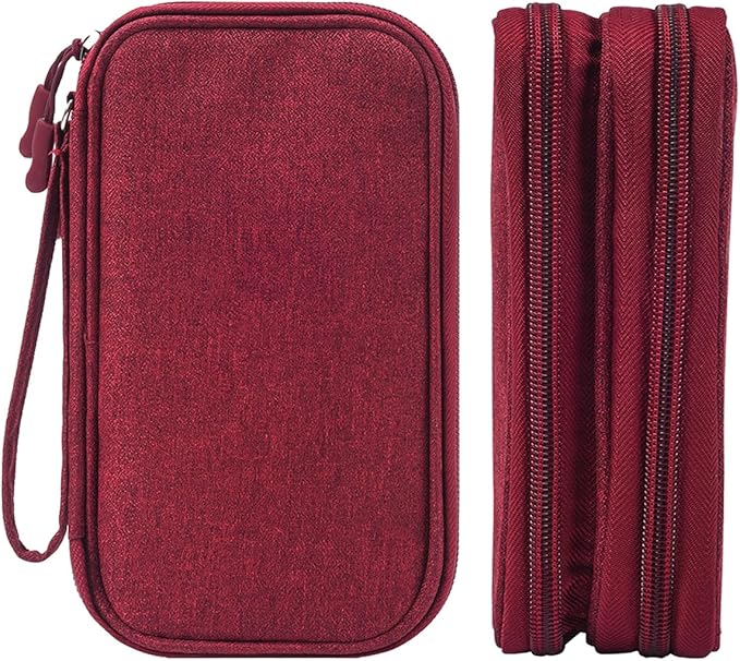 Electronic Organizer Travel Cable Accessories Bag, Case for Cable, USB, Cord, Charger, Phone, Power Bank, Earphone (Wine Red, Large)