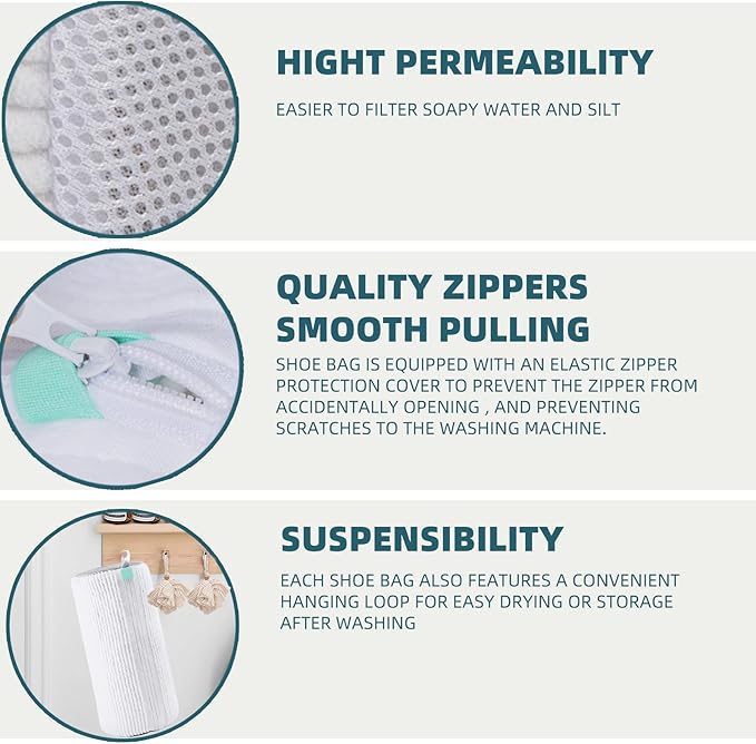 Shoe Washing Machine Bag Laundry Shoe Bag for Washer and Dryer Reusable 2pc Shoe Cleaning Bags for Sneakers 360° Deep Cleaning Machine for All Shoes Types With Self-locking Zipper