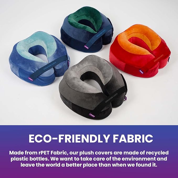 Cabeau Best Neck Pillow for Travel – Evolution Earth Deluxe – 360° Head, Neck and Chin Support for Sleeping – Sustainable Memory Foam - Removable, Washable Cover with Compact Carrying Case (Terra)