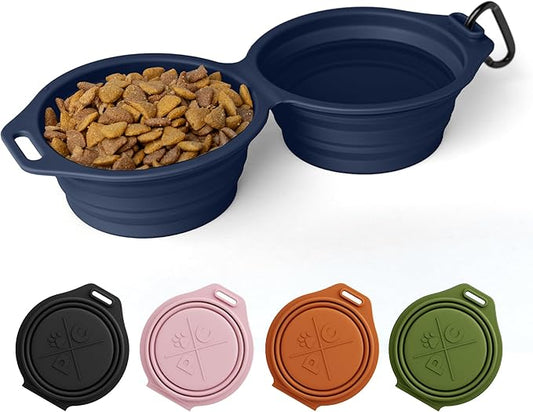 Pup Culture Dual Collapsible Dog Bowls | Silicone Travel Water Bowl for Dogs | Food Grade, No Plastic Rim, Portable Dog Bowl for Food and Water - Easy to Clean | BPA Free and Safe for Your Pup-Navy