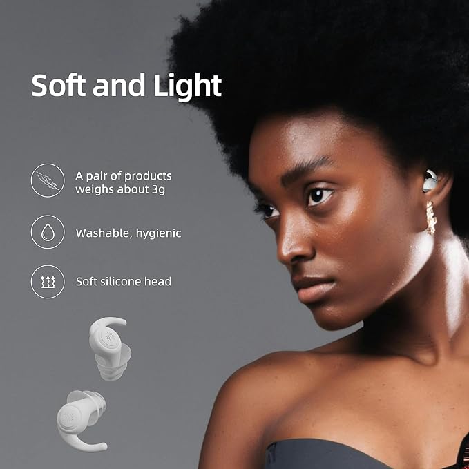 Ear Plugs - Comfy Reusable Noise-Reducing Earplugs Shark Fin Noise Cancelling Earbuds for Sleep, Deep Focus,Travel,2 Pairs/Box