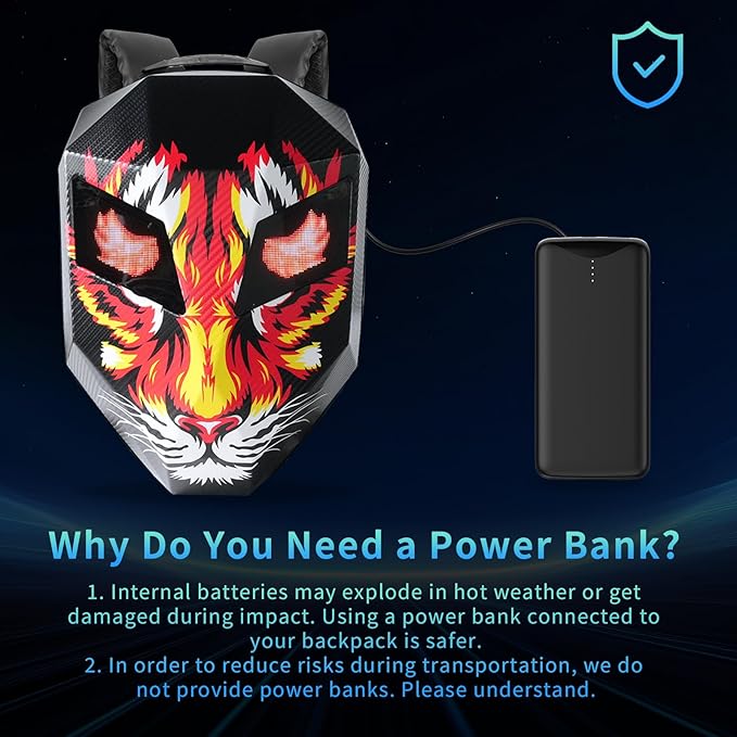 Motorcycle Backpack with LED Eyes, DIY Laptop Backpack for Riding, Cycling, Travel, Waterproof Hard Case Motorbike Bag, Large Size 19" Tiger