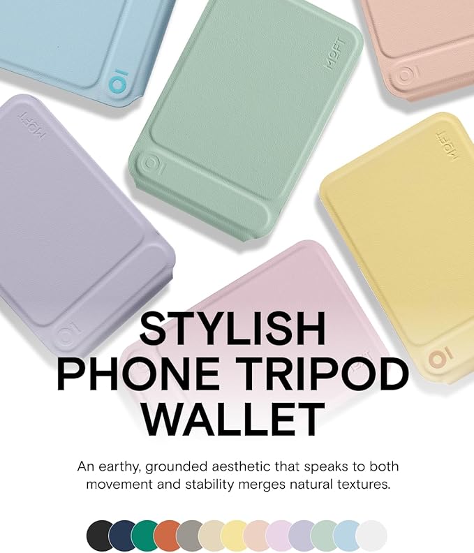 MOFT Phone Tripod Wallet for iPhone, Mulit-Angles, Lightweight Phone Stand, MOVAS Vegan Leather Magnetic Wallet, Strong Magnets, NFC Card Holder,Travel Essential, Peppemint (with Card Slot)