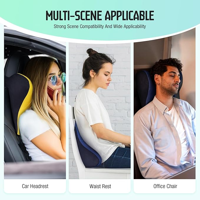 Car Neck Pillow for Driving Seat, Soft Memory Foam Headrest Pillow with Adjustable Strap and Removable Cover, Ergonomic Neck Support for Car, Office Chair, Gaming Chair – Blue