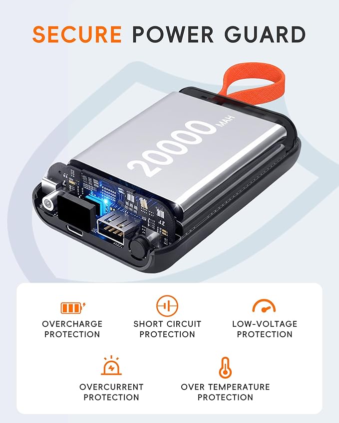 𝟭𝟮𝗩/𝟱𝗩 𝟮𝗔 𝟯𝗔 𝟮𝟬𝟬𝟬𝟬𝗺𝗔𝗵 Heated Jacket Battery Pack for Wulcea, Genovega, Kemimoto, Power Bank with LED Display for Heated Jacket Vest Pants Gear Chair Seats Blanket