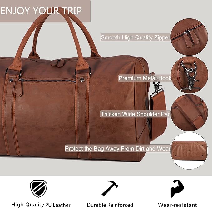 seyfocnia Oversized Duffle Travel Bag Waterproof Leather Weekend Bag Large Carry On Large Carry On Hangbag for Mens or Women