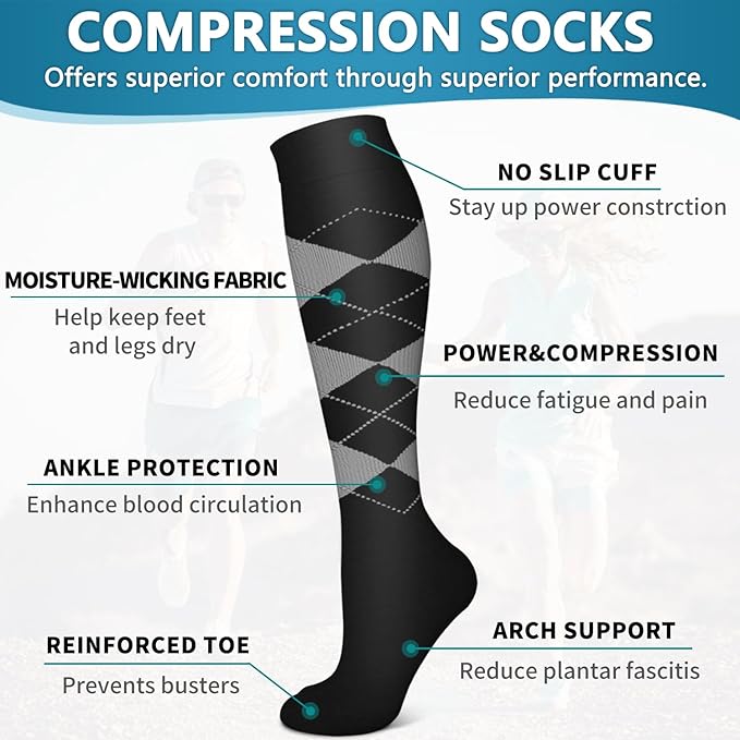 Bluemaple 6 Pack Copper Compression Socks for Women and Men Circulation-Best Support for Medical, Running,Nursing,Athletic