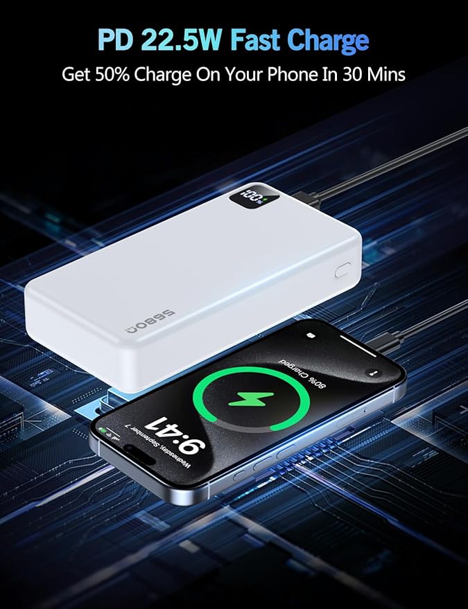 Portable Charger Power Bank, 56800mAh Portable Power Bank, PD 22.5 W Fast Charging Large Capacity Battery Pack for Travel Camping Essential Compatible with iPhone 17/16/15/14/13 Series, iPad-White