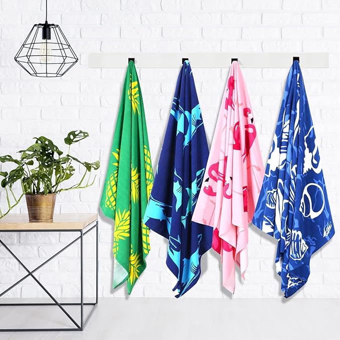 4 Packs Oversized Thin Beach Towel Set, 36 x 72 in XL Extra Large Big Soft Pool Swim Travel Towels Clearance for Adult Women Men Lounge Chair Cover Accessories Essentials Fish Shells Sharks Turtles