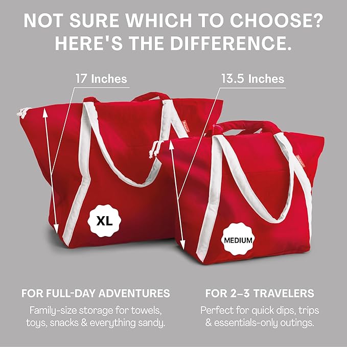 Bodysurf Beach Bags Waterproof Sandproof - Packable Foldable Nylon Zipper Tote Bag for Travel Lightweight, Pool, Boat, Cruise