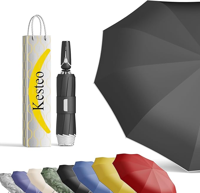 Windproof Travel Umbrella for Rain, Withstand 85MPH Winds, 54 Inch Automatic Reverse Fold Umbrellas Easy Auto Open Close, Portable Compact Umbrella Includes Cover Bag, Perfect for Travel, Car, Commute, Women Men, Backpack