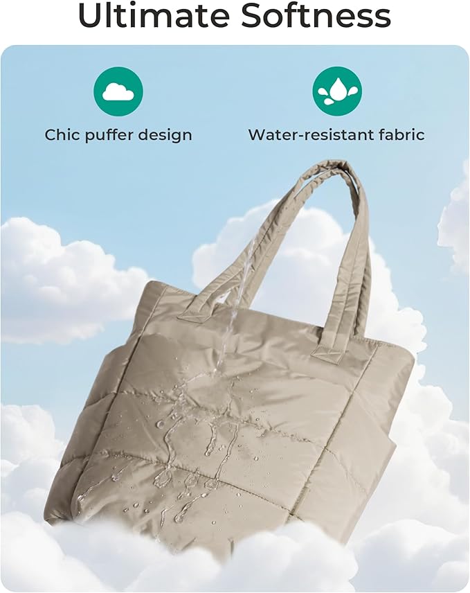 BAGSMART Tote Bag for Women, Lightweight Puffy Tote Bag with Compartments Shoulder Bag Handbag for Travel, Work, Gym