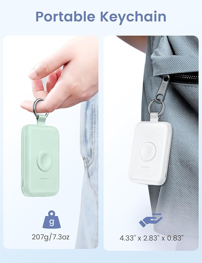 RORRY Portable Charger, 10000mAh PD 20W Fast Charging Portable Charger Power Bank with Built in Cables, Travel Battery Pack for iPhone 17/16/15/14/13/12 and Apple Watch Ultra/11/10/9/8/7/6/5, White