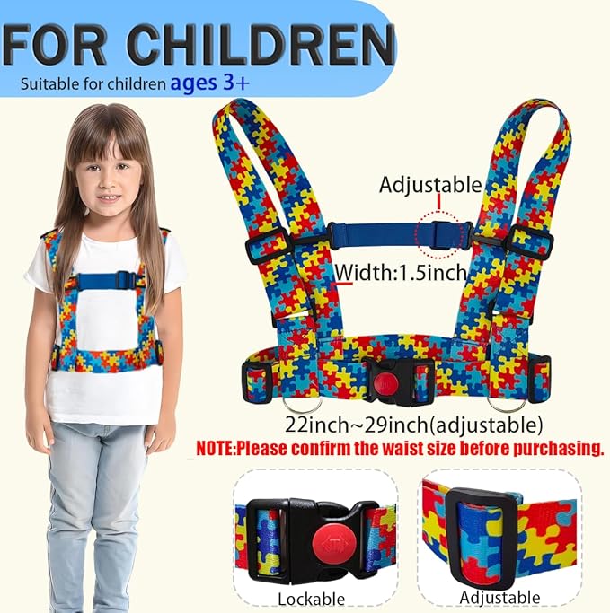 Safety Harness Leash for Special Needs Child Aged 3-10 Years,Walking Harness for Older Children with Grip Handle,Adjustable Tether with Autism Awareness Color Matching Straps for Special Needs