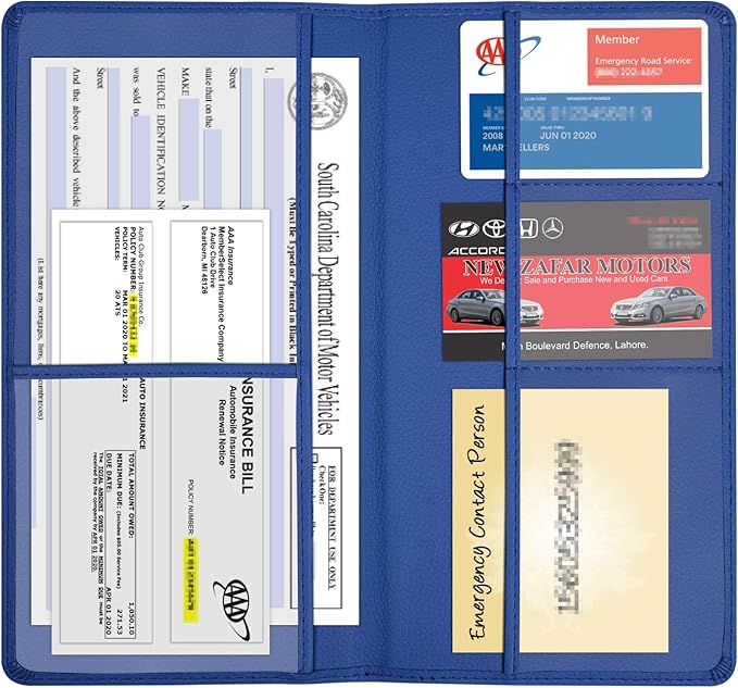Wisdompro Car Document Holder Organiser, PU Leather Vehicle Insurance and Registration Holders Wallet Case for ID Card, Driving Licence, Key Contact Information Cards