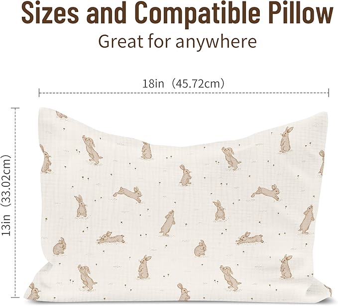 Toddler Pillowcases for 13"x18" Pillow 2 Pack, Muslin Small Toddler Baby Kids Travel Pillow Covers for Boys Girls with Envelope Closure (Rabbit B & Beige, 13 x 18 Inch)