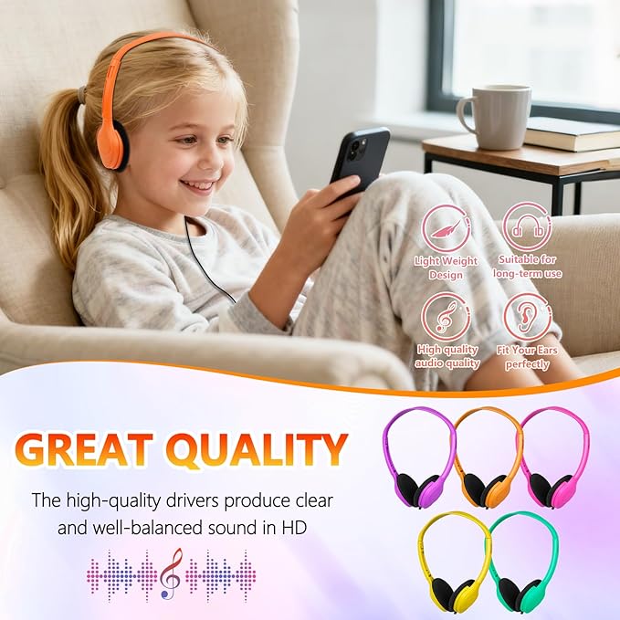 Bulk Headphones for Kids 10 Pack,Class Set of Headphones for School Classroom Students Teen Boys Girls Multi Color