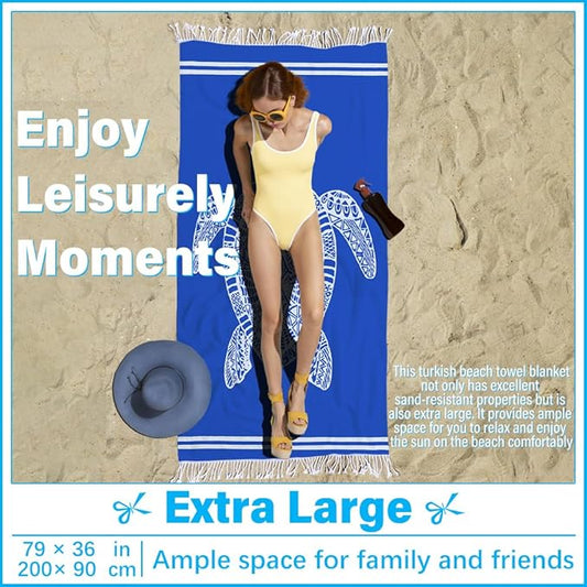 Thin Turkish Beach Towel Lightweight Soft Cotton Extra Large XL Oversized Sand Free Sandproof Absorbent Quick Dry Towels Cloud Bath Pool Travel Compact Essentials Accessories for Adult Gifts