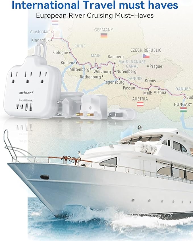 Type G Adapter for Travel,meta-ant US to UK Travel Adapter with 3ft Extension Cord,3 Outlets 4 USB(2 USB-C), Type G UK Ireland Travel Plug Adapter to British Scotland England London Hong Kong Dubai