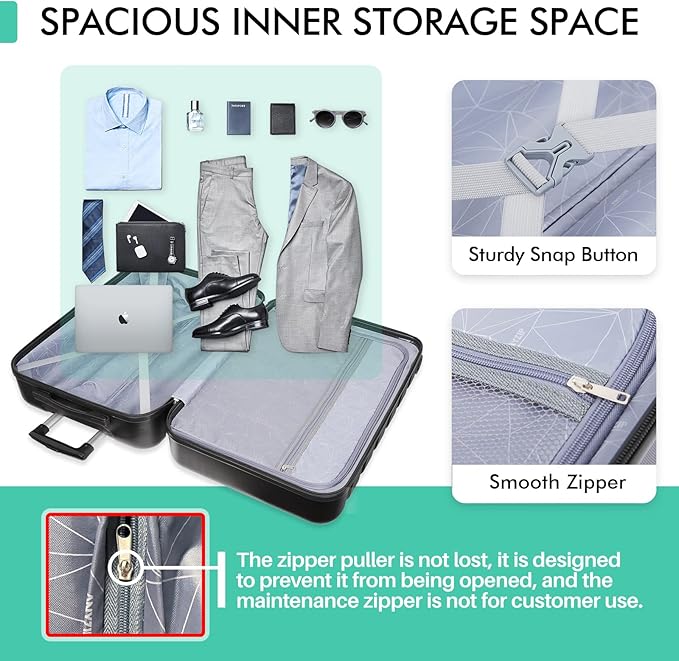 AnyZip Luggage PC ABS Hardside Lightweight Suitcase with 4 Universal Wheels TSA Lock Carry-On 20 Inch Black