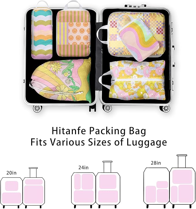 6 Pcs Compression Packing Cubes, Packing Cubes for Travel, Waterproof Luggage Organizer Bags Set, Cute Packaging Cubes for Women Kids Backpack Carry-Ons